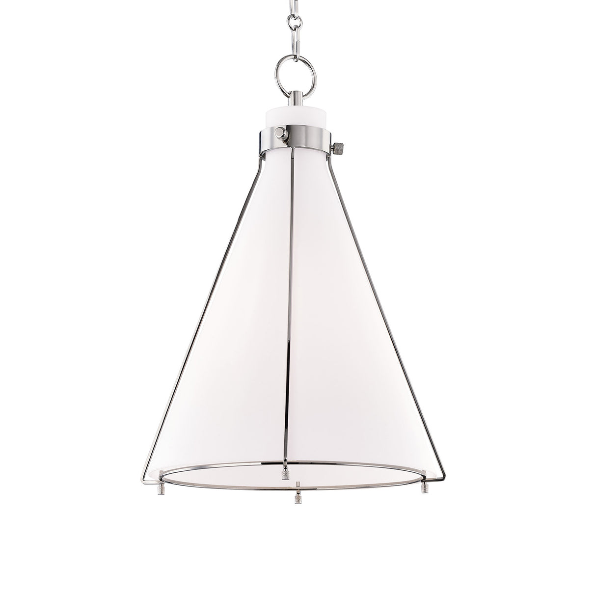 Leo Pendant 16", Polished Nickel and Opal Glass