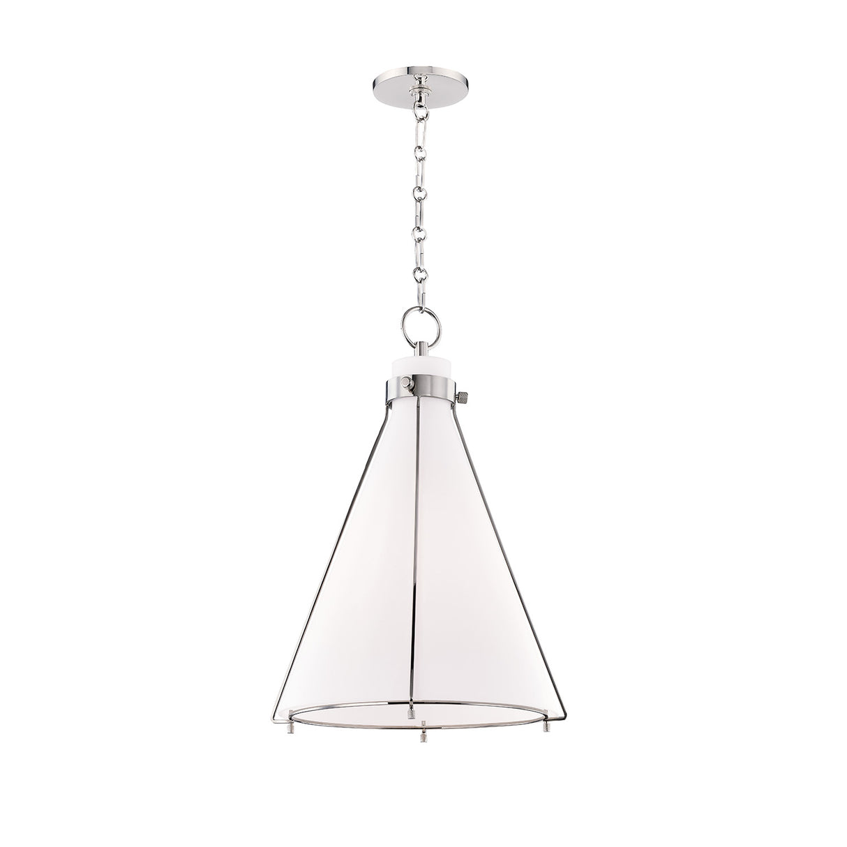 Leo Pendant 16", Polished Nickel and Opal Glass