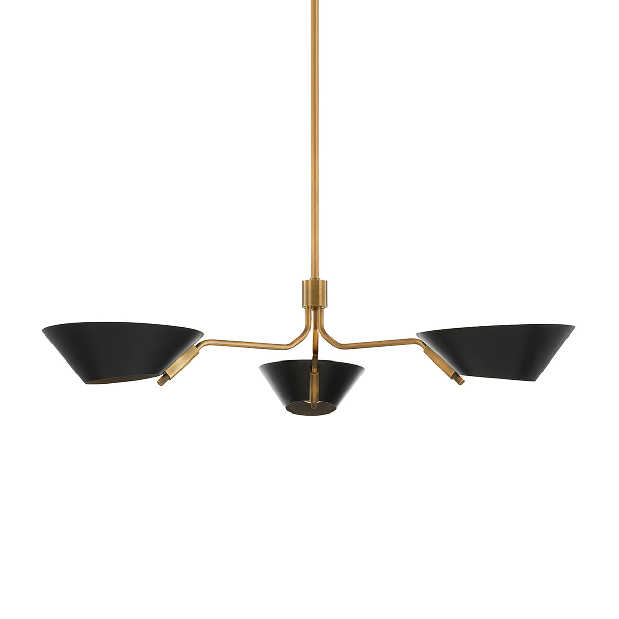 York 3 Light Chandelier 43", Patina Brass and Soft Black