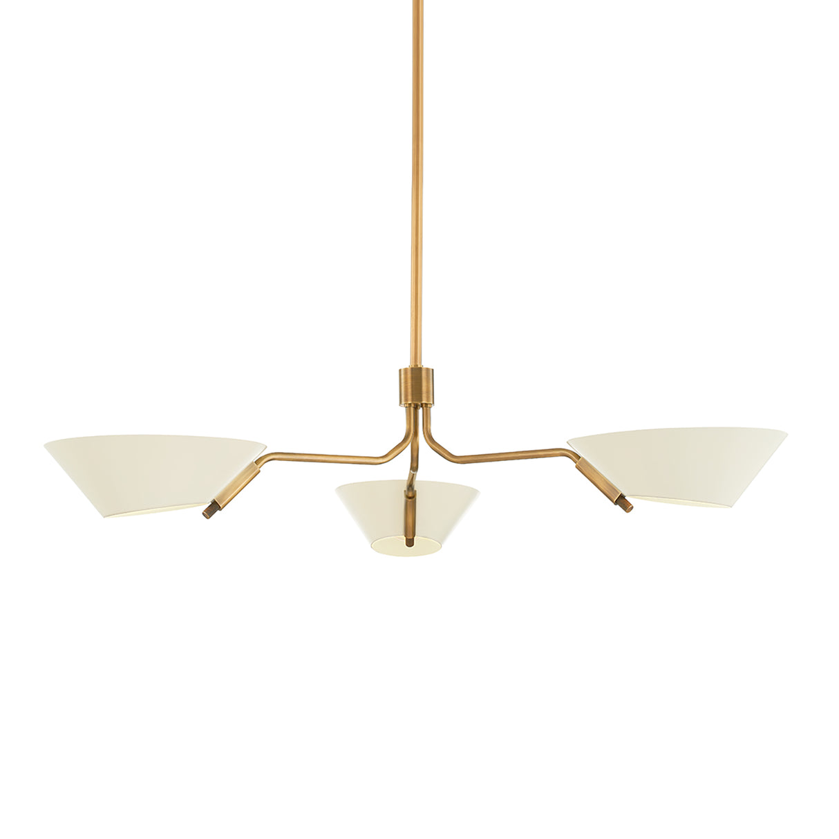 York 3 Light Chandelier 43", Patina Brass and Soft Sand