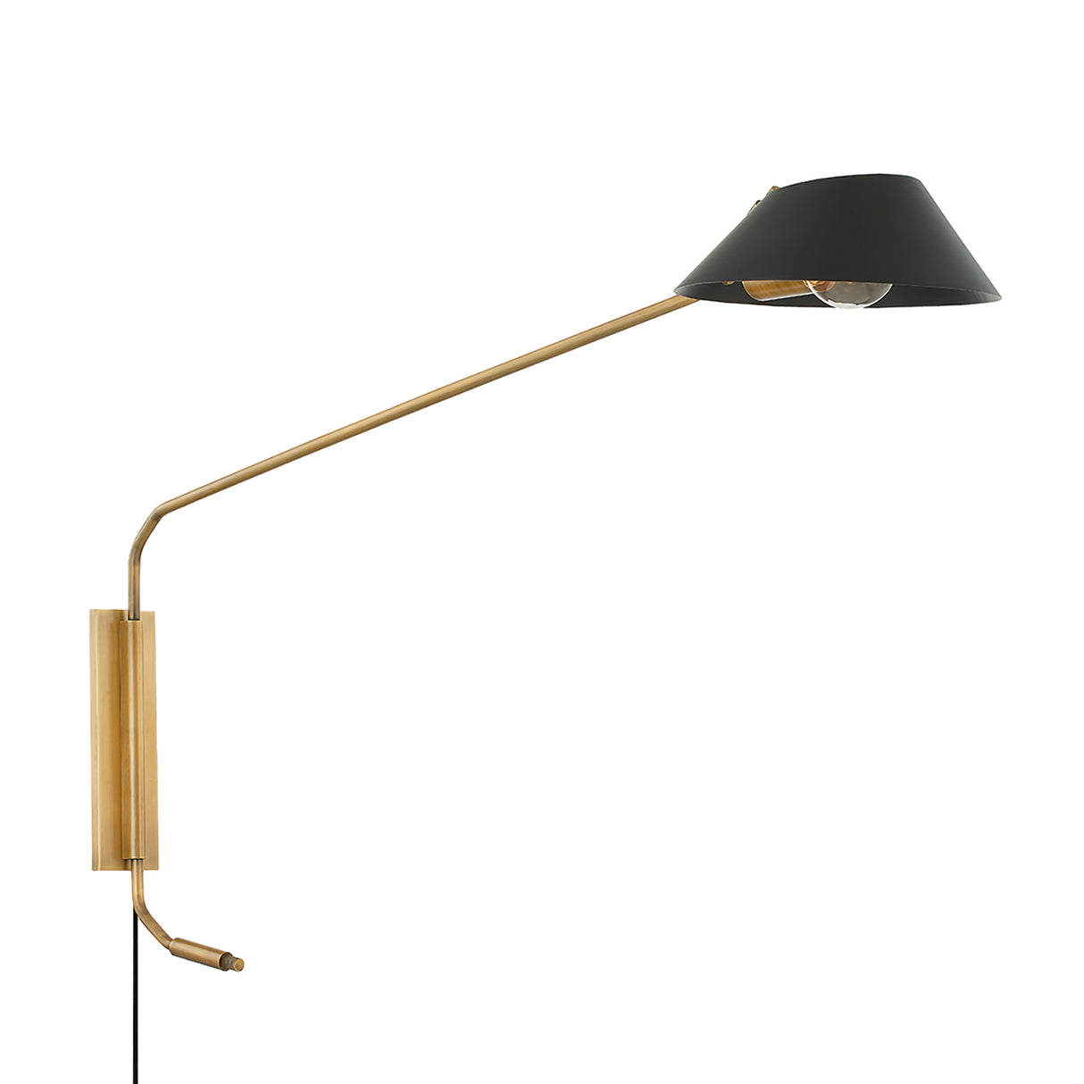 York Plug-in Wall Sconce, Patina Brass with Soft Black