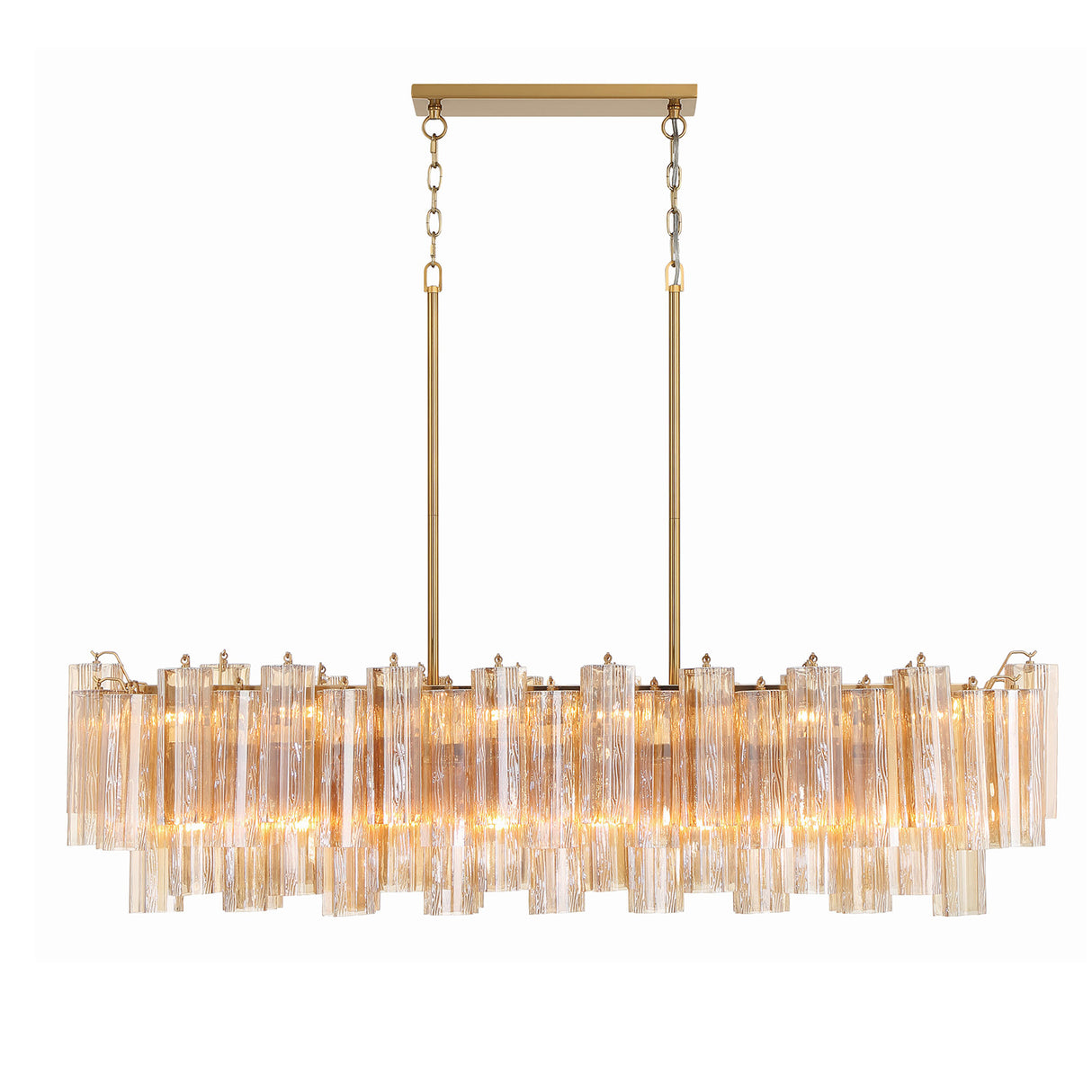 Grace Linear Chandelier 52", Brass with Topaz Glass