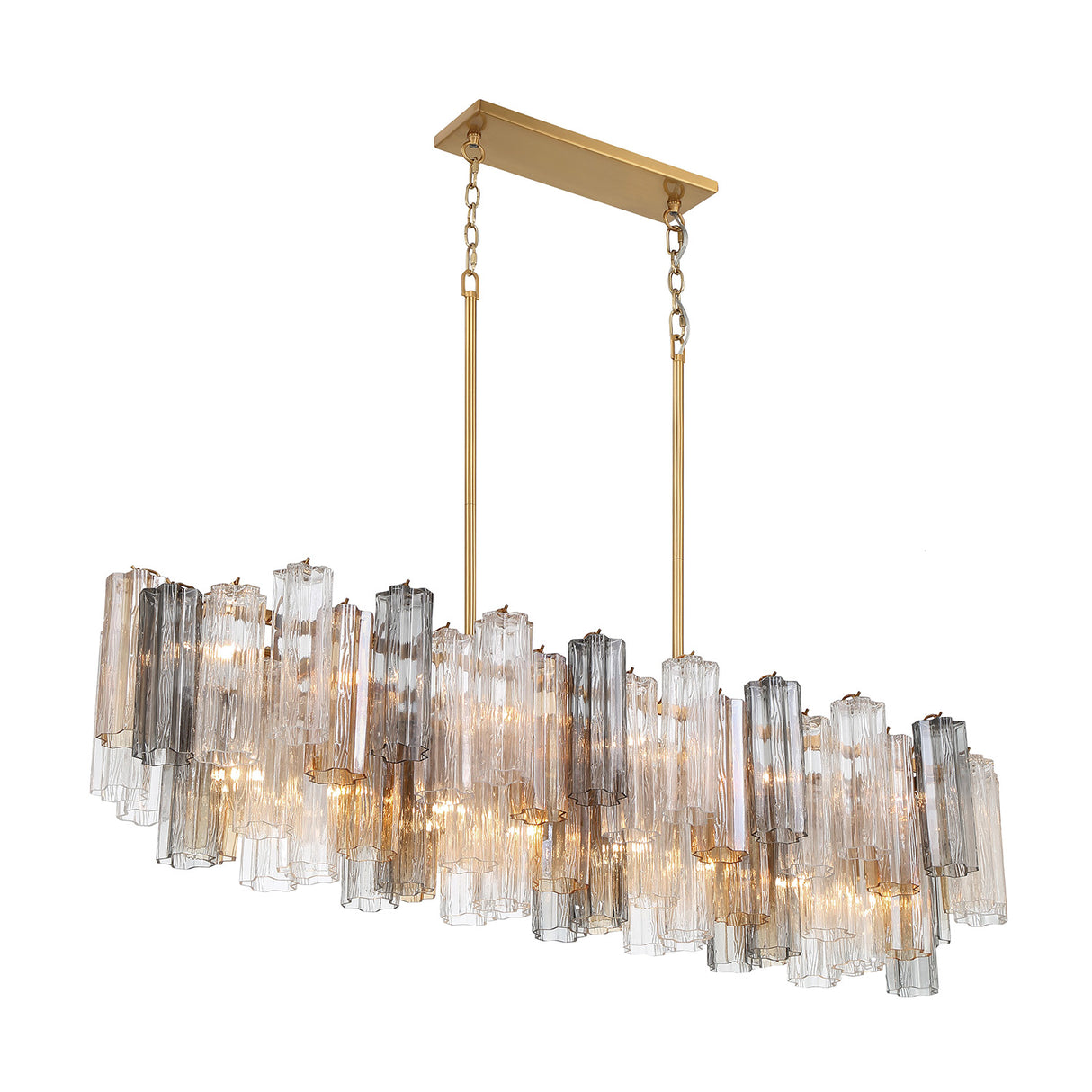 Grace Linear Chandelier 52", Brass with Gilded Fog Glass