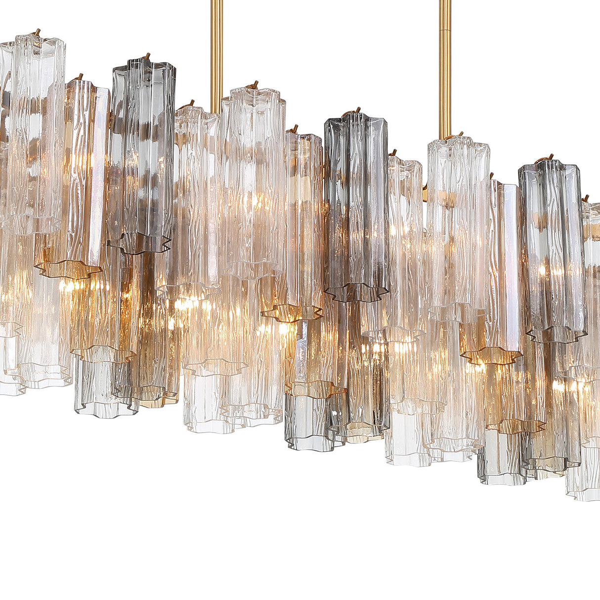 Grace Linear Chandelier 52", Brass with Gilded Fog Glass