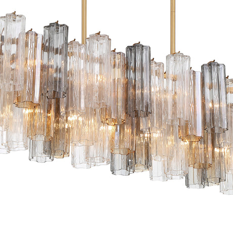 Grace Linear Chandelier 52", Brass with Gilded Fog Glass