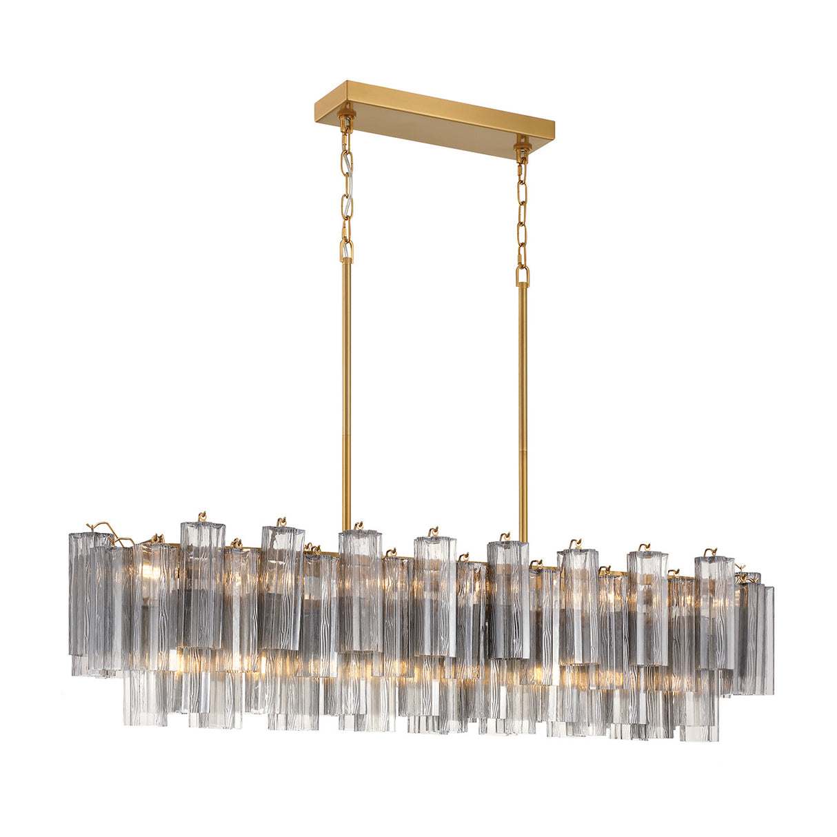 Grace Linear Chandelier 52", Brass with Smoke Glass