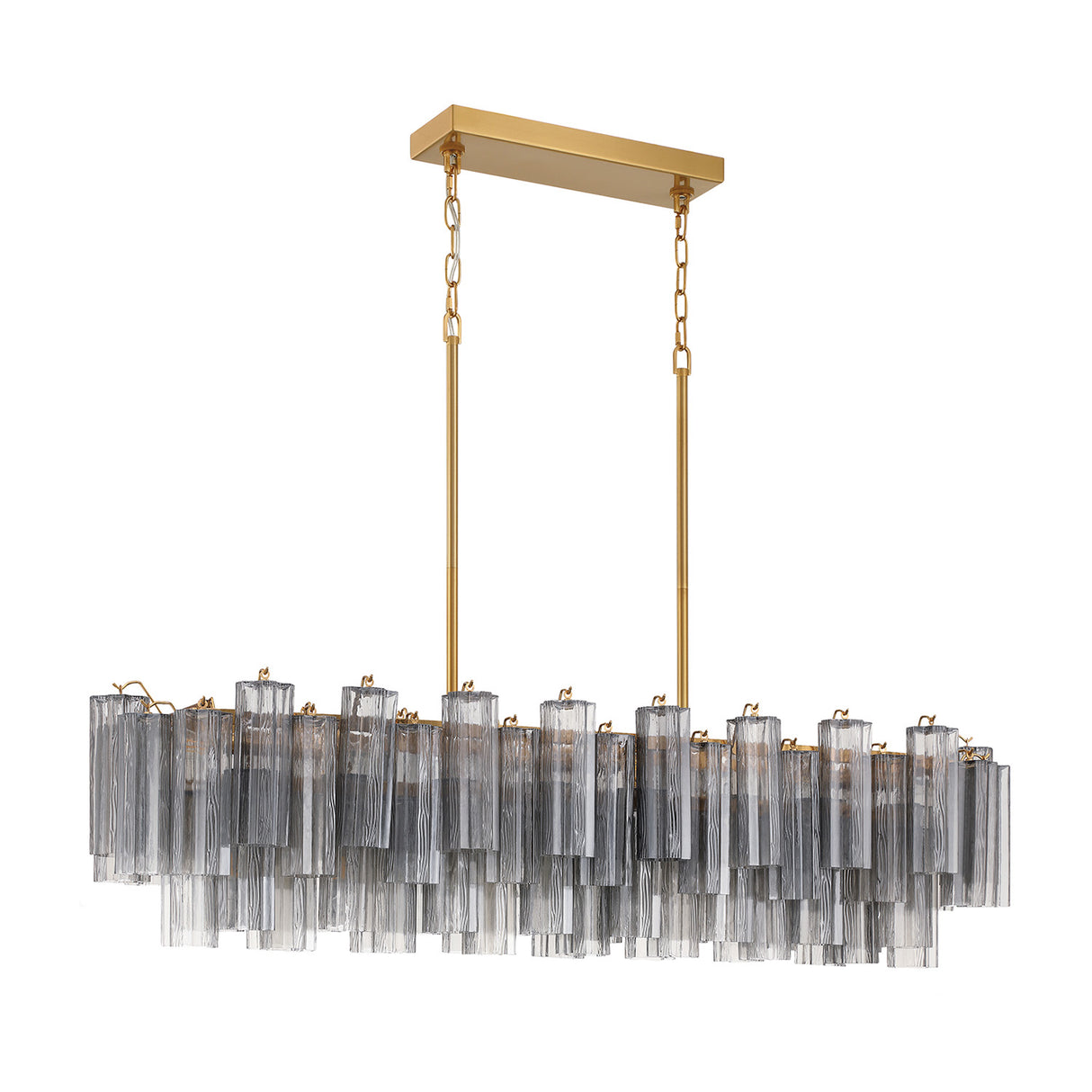 Grace Linear Chandelier 52", Brass with Smoke Glass