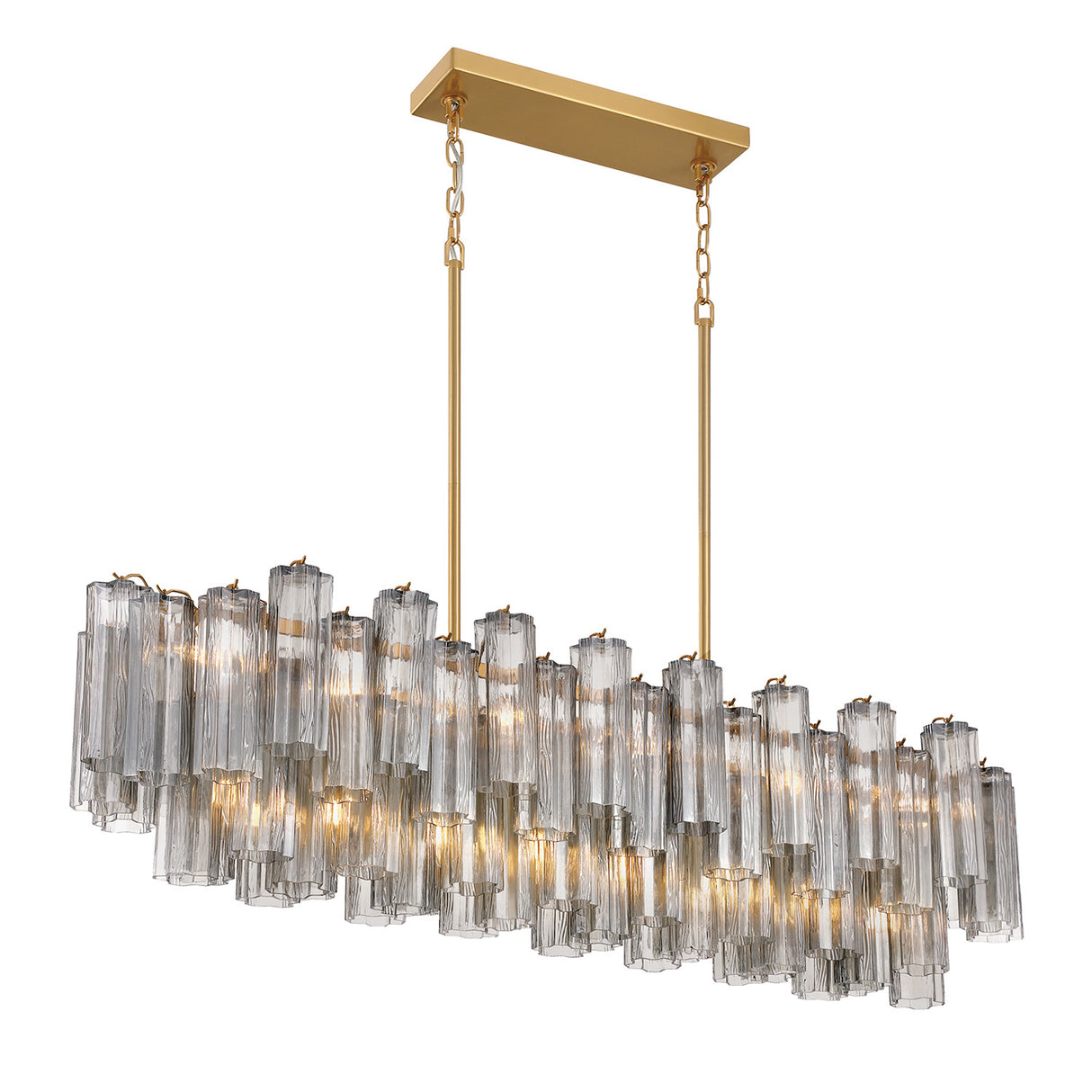 Grace Linear Chandelier 52", Brass with Smoke Glass