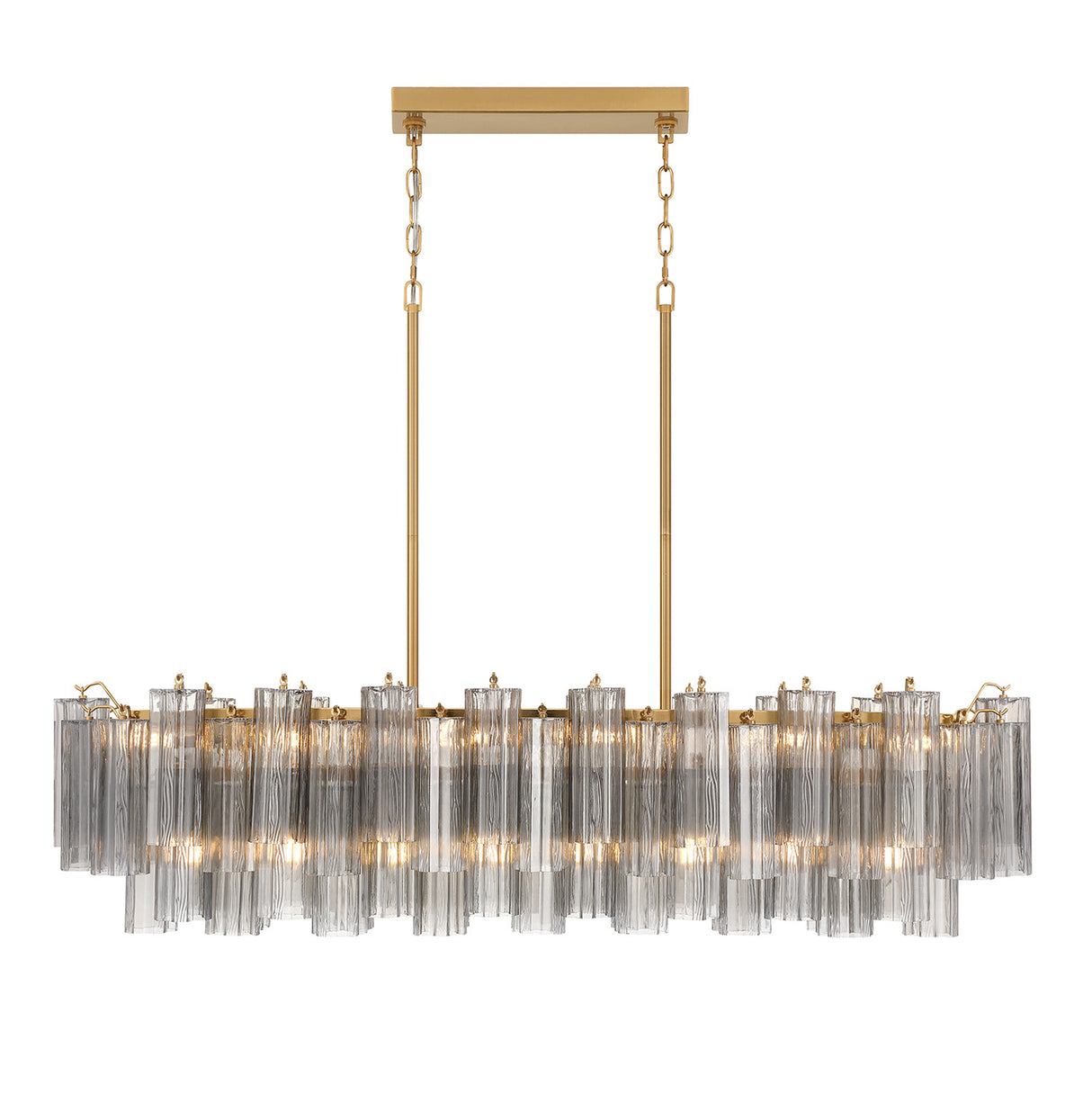 Grace Linear Chandelier 52", Brass with Smoke Glass