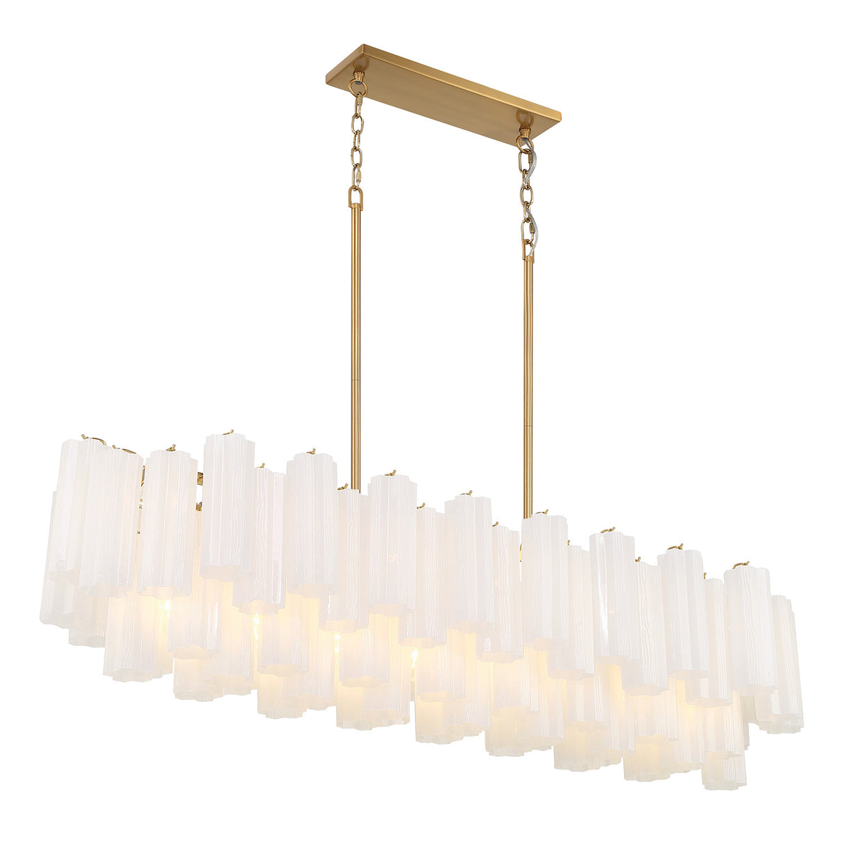 Grace Linear Chandelier 52", Brass with White Glass
