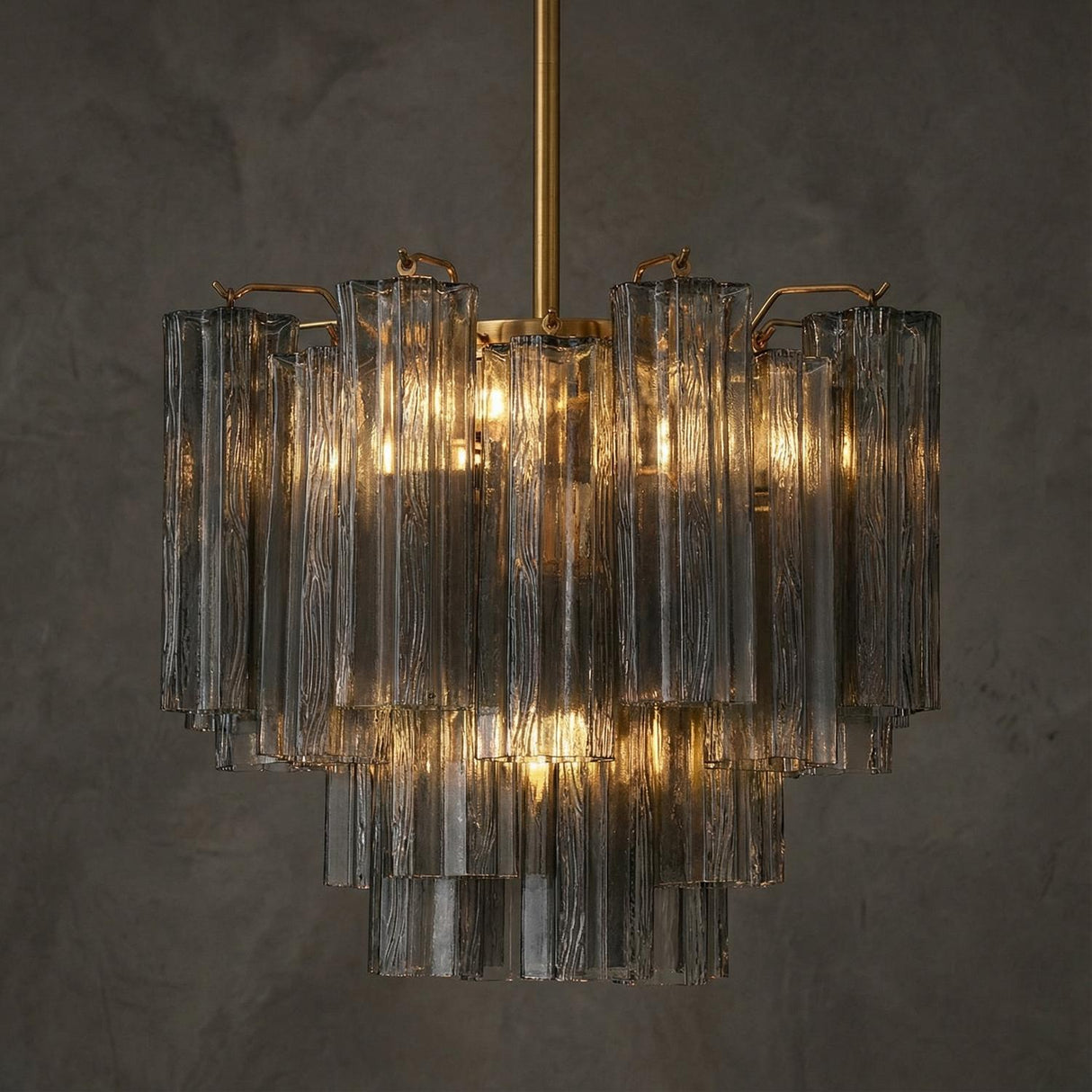 Grace 4 Light Mini Chandelier 18", Brass with Smoke Glass for Modern home with Dark Gray Siding
