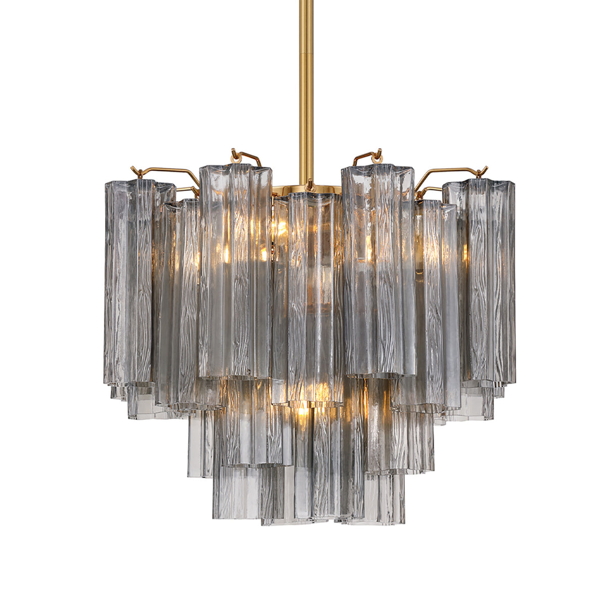 Grace 4 Light Mini Chandelier 18", Brass with Smoke Glass