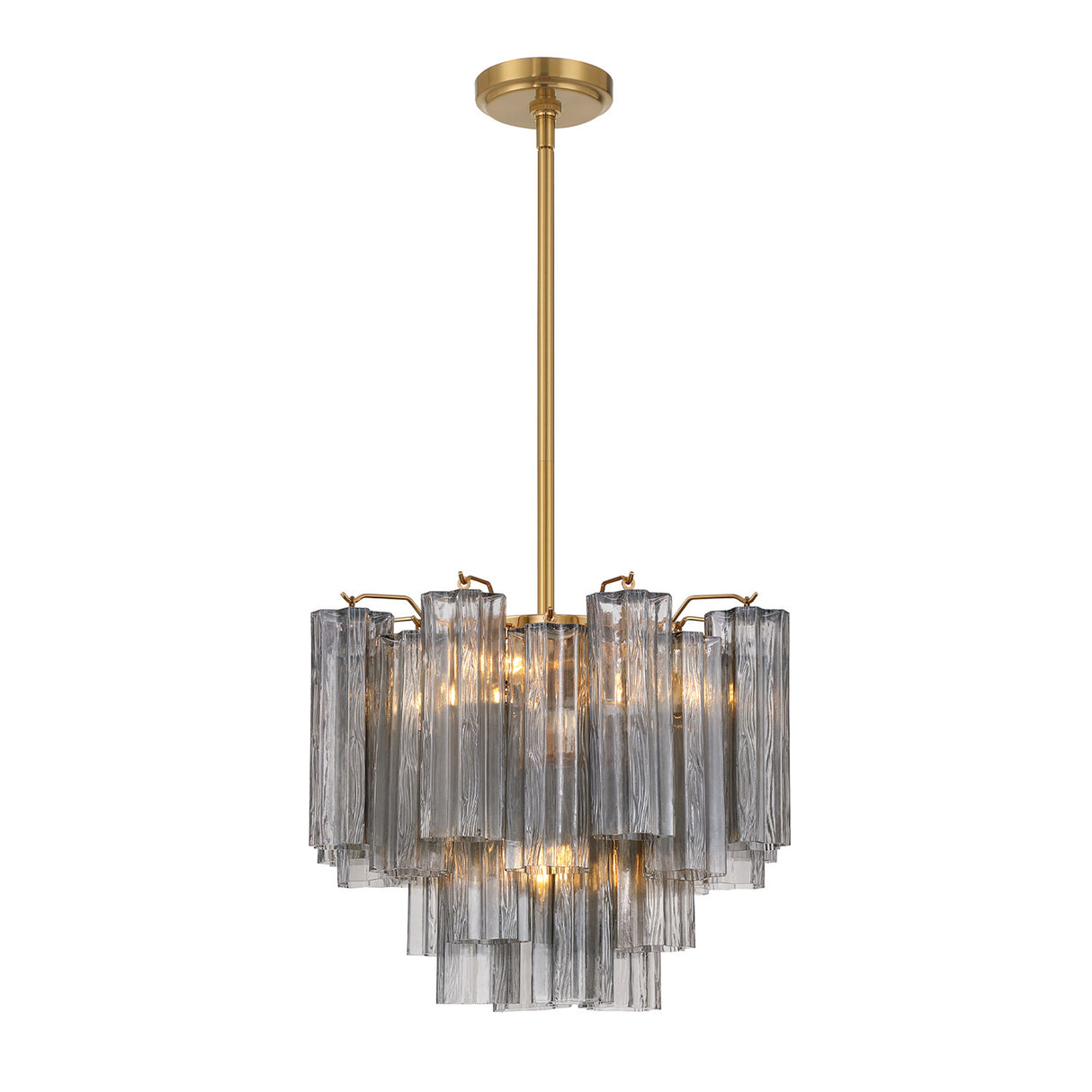 Grace 4 Light Mini Chandelier 18", Brass with Smoke Glass