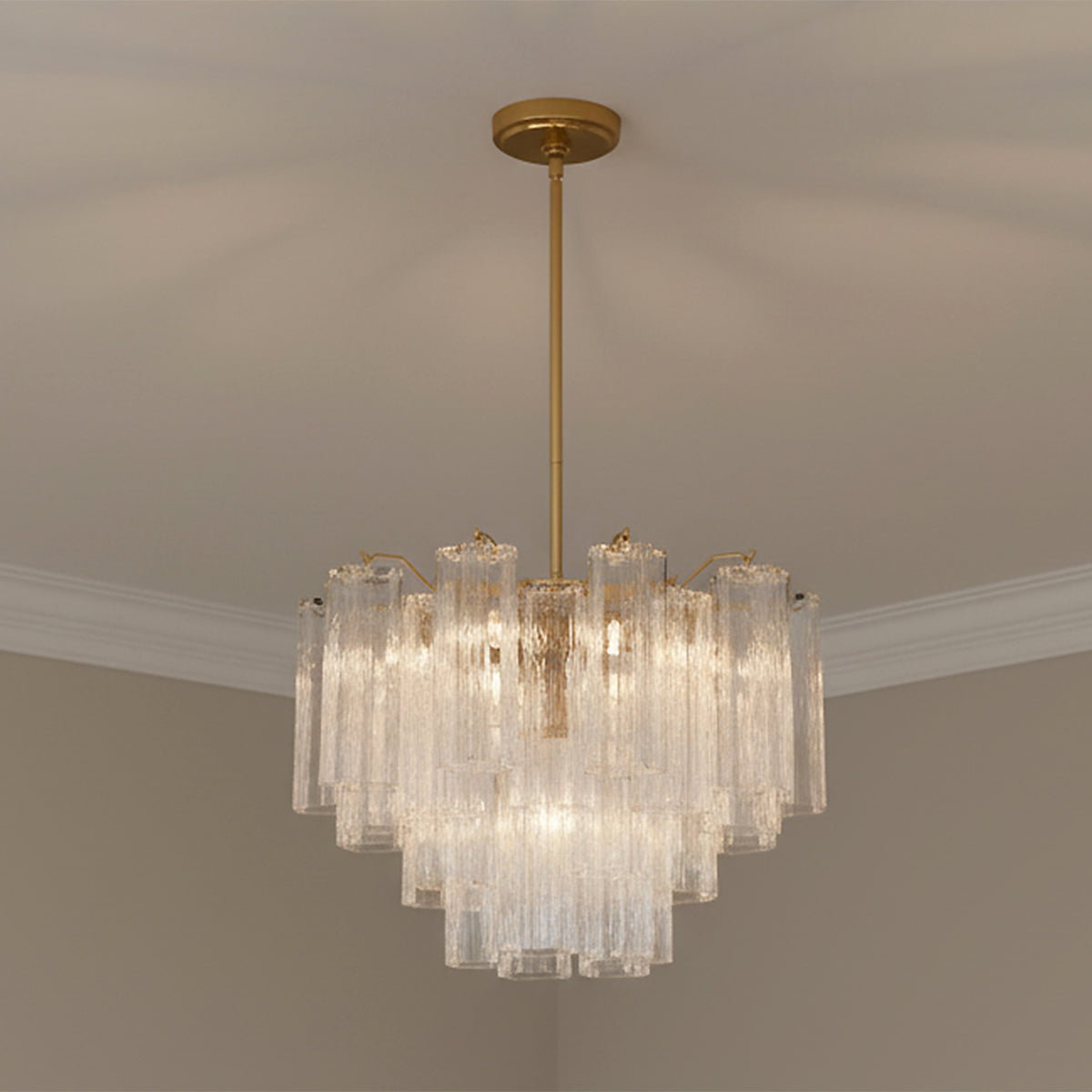 Grace 6 Light Chandelier 20", Brass with Clear Glass for Modern home with Warm Beige Walls