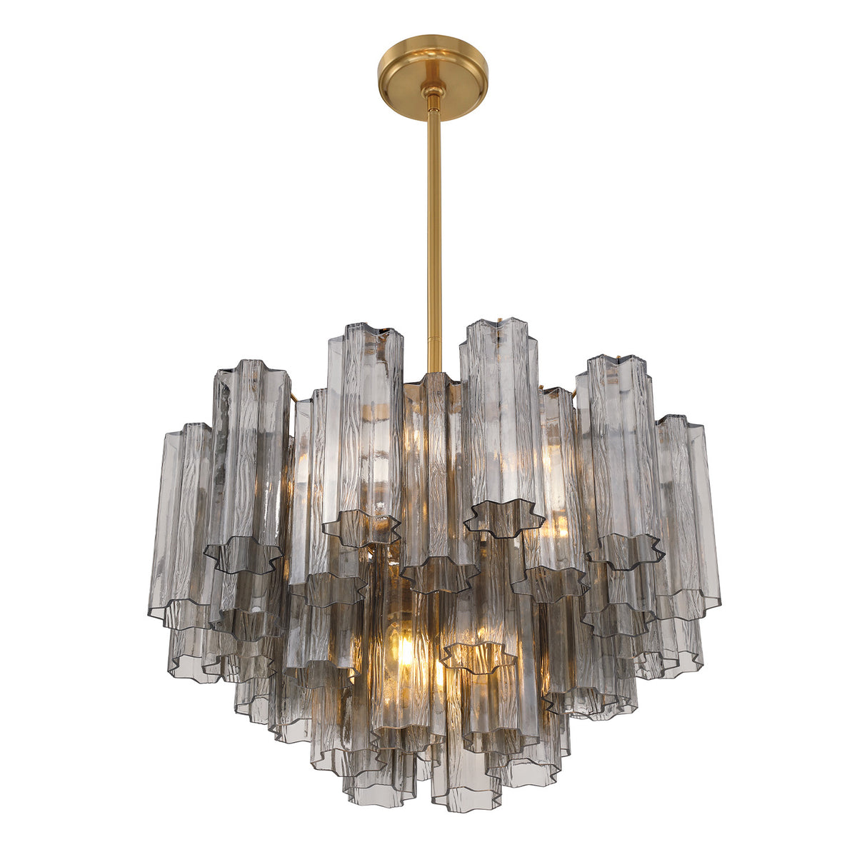 Grace 9 Light Chandelier 22", Brass with Smoke Glass
