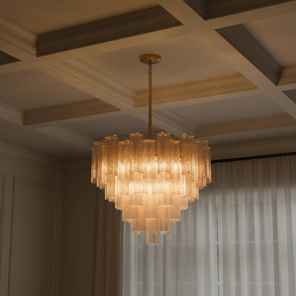 Grace 12 Light Chandelier 27", Brass with Topaz Glass