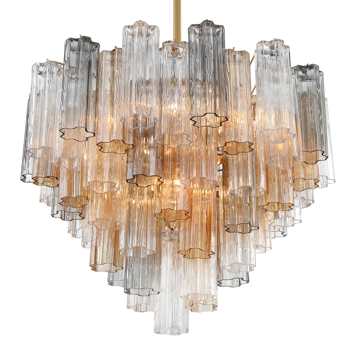 Grace 12 Light Chandelier 27", Brass with Gilded Fog Glass