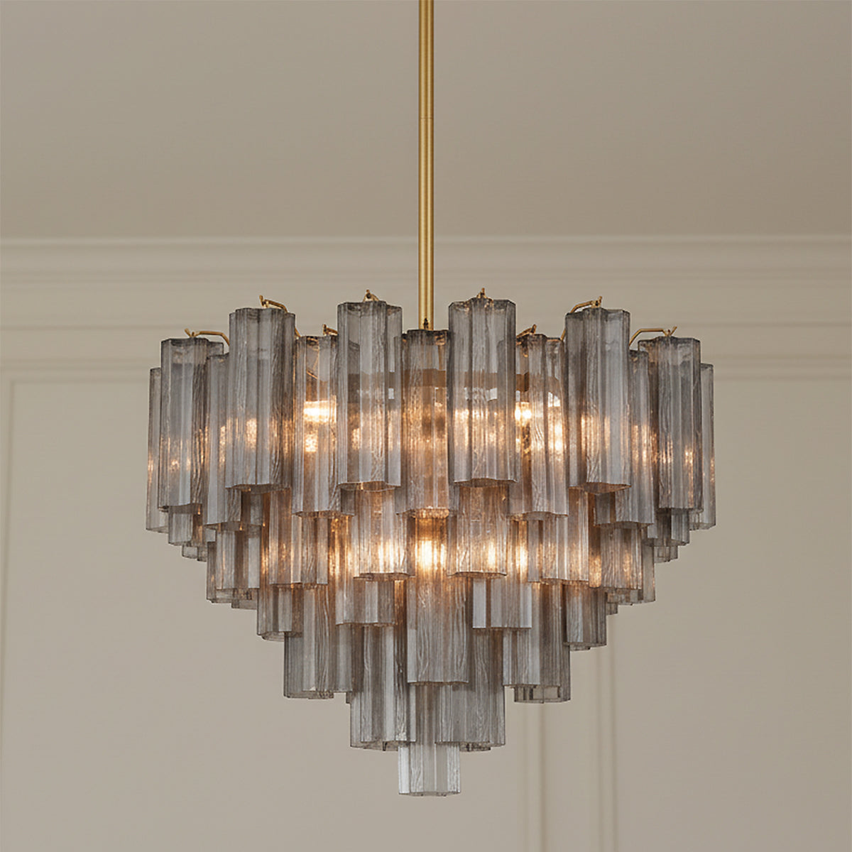 Grace 12 Light Chandelier 27", Brass with Smoke Glass for Modern home with White Walls