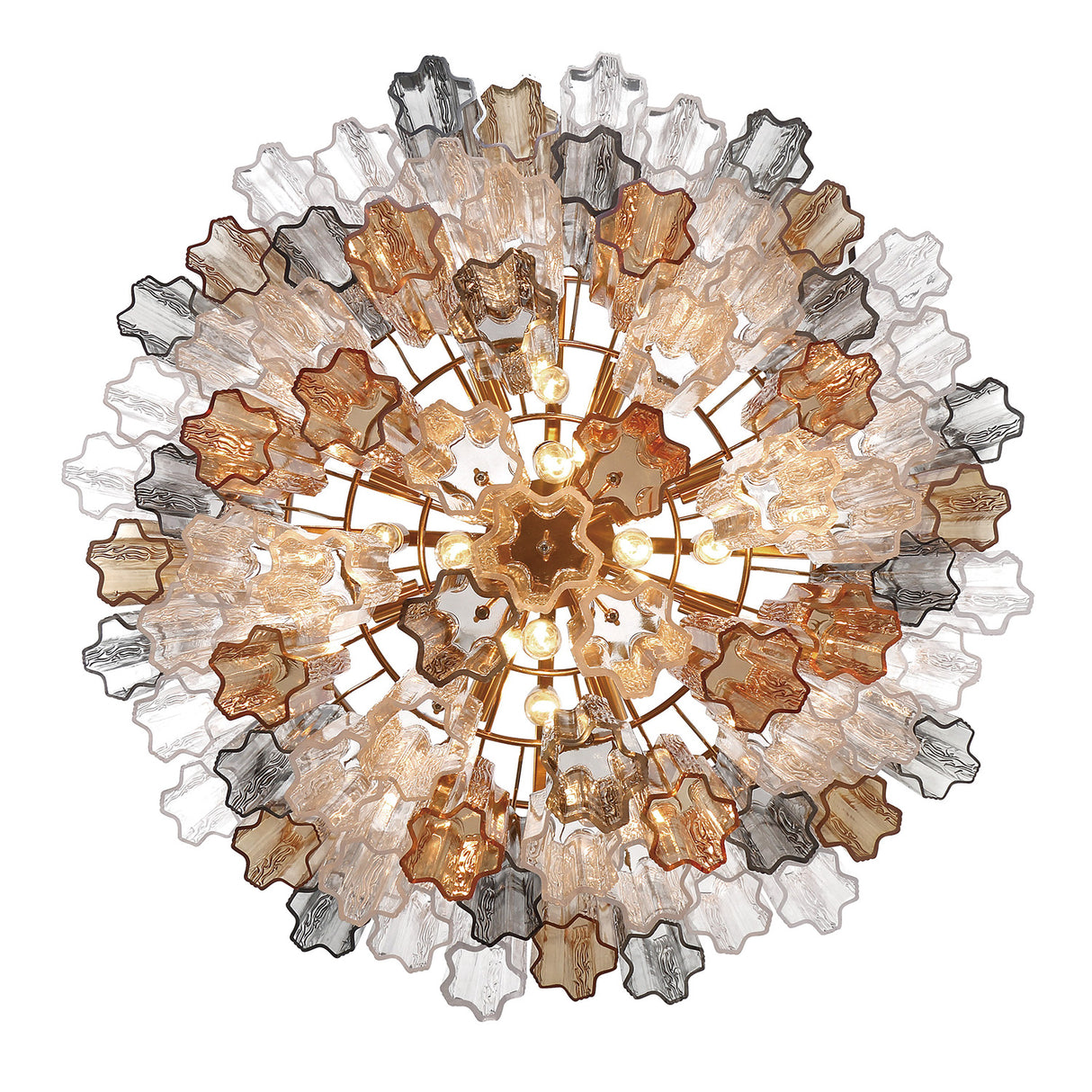 Grace 16 Light Chandelier 32", Brass with Gilded Fog Glass