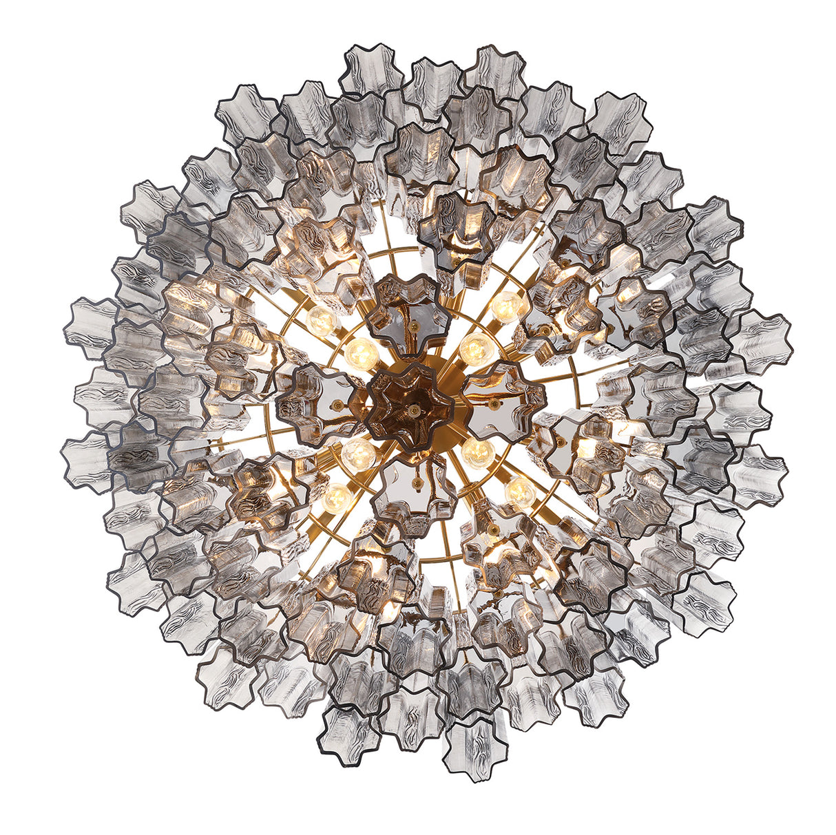 Grace 16 Light Chandelier 32", Brass with Smoke Glass