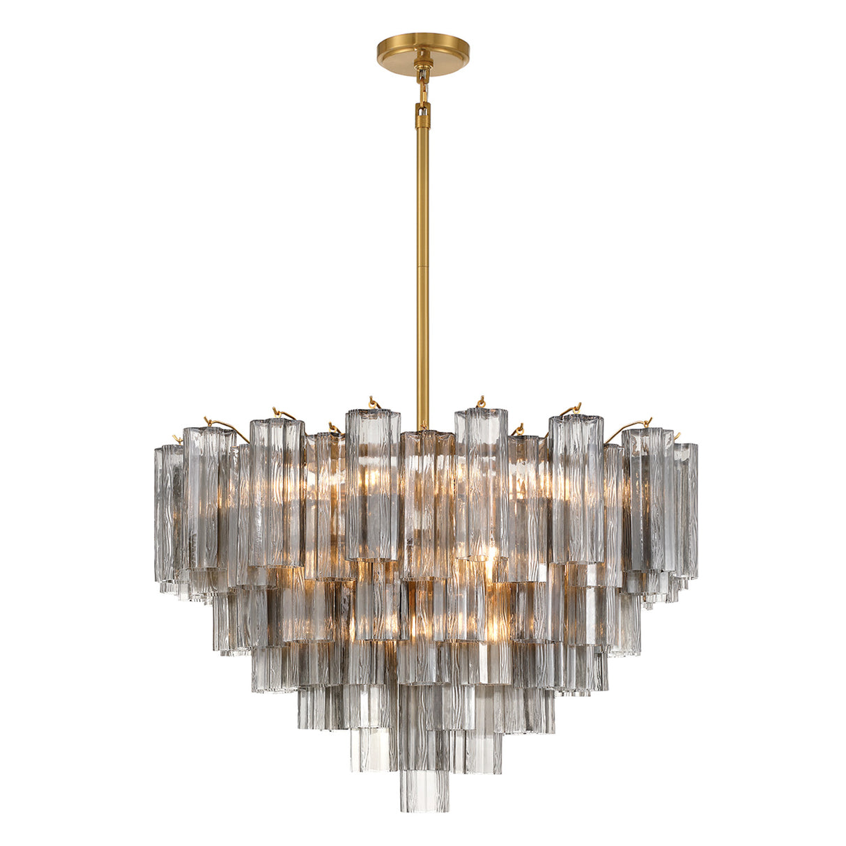 Grace 16 Light Chandelier 32", Brass with Smoke Glass