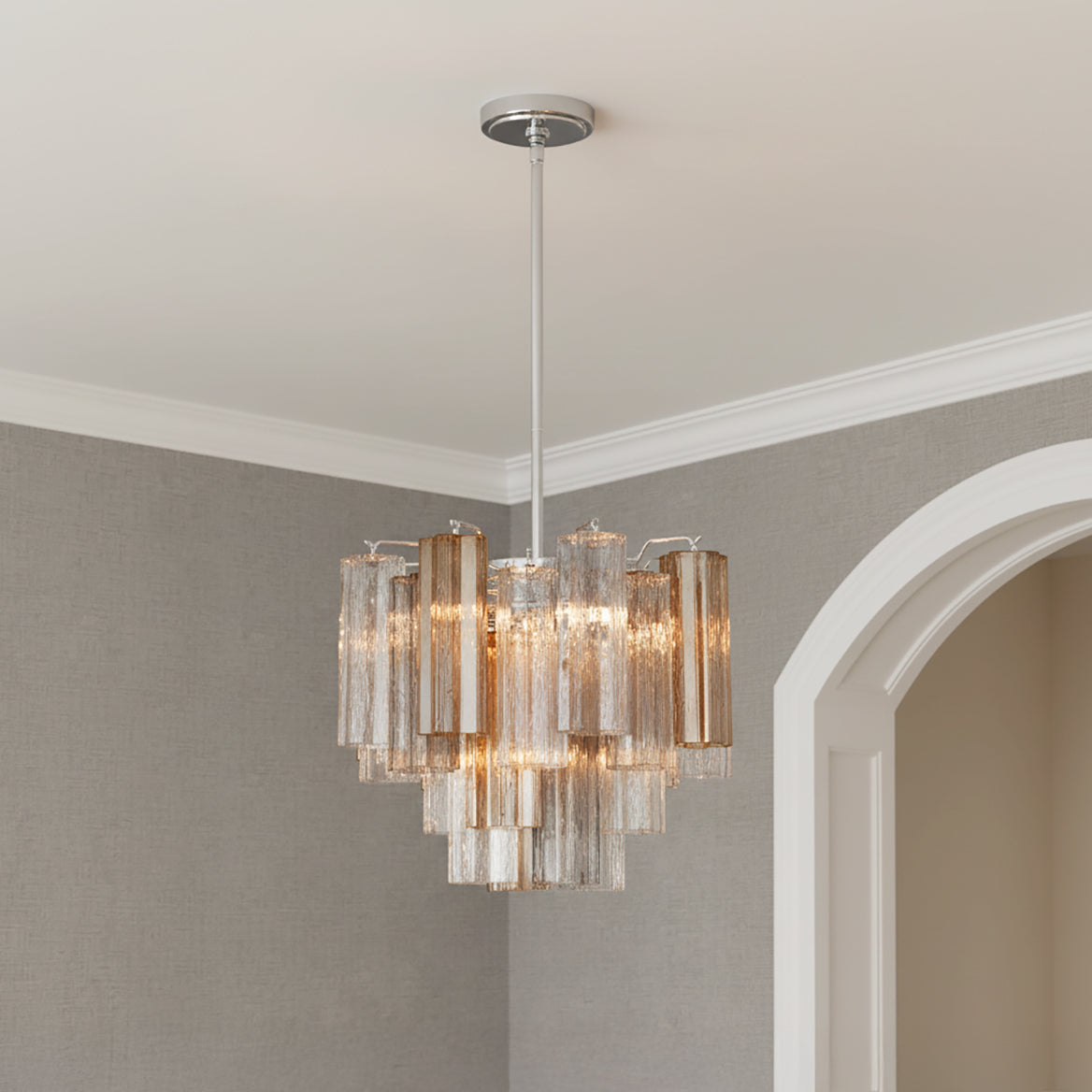 Grace 4 Light Mini Chandelier 18" for Modern home with Gray Textured Walls