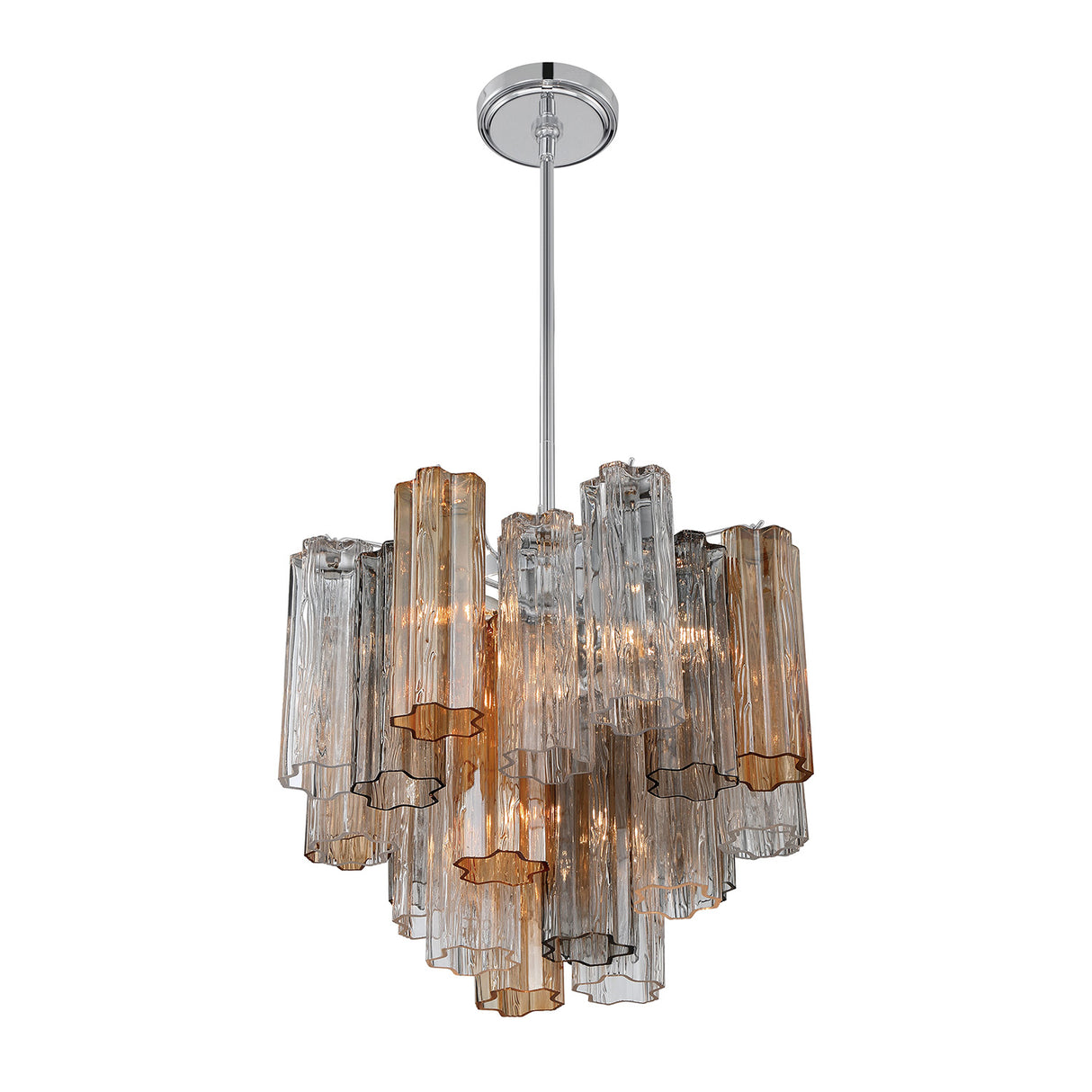 Grace 4 Light Mini Chandelier 18", Chrome with Gilded Fog Glass