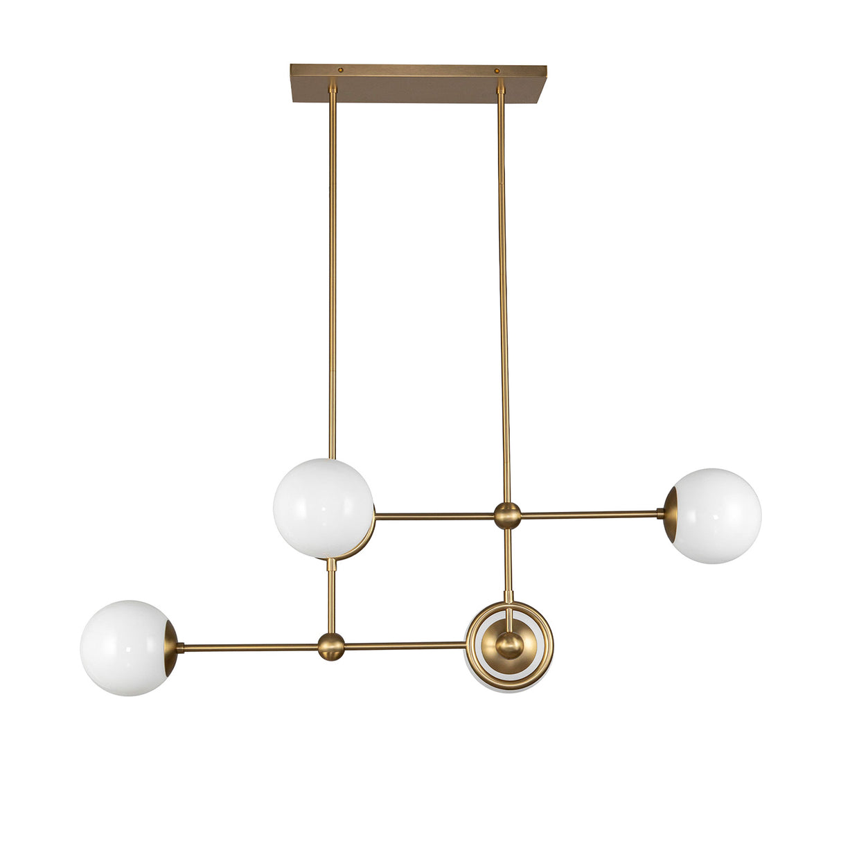 Tristen 4 Light Chandelier 42", Brushed Brass and Opal Glass