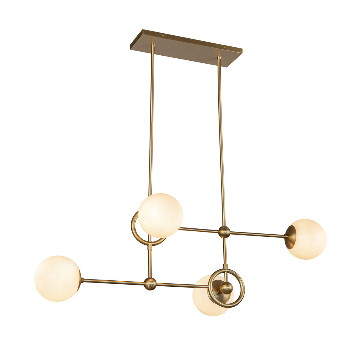 Tristen 4 Light Chandelier 42", Brushed Brass and Opal Glass