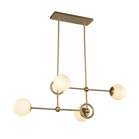 Tristen 4 Light Chandelier 42", Brushed Brass and Opal Glass