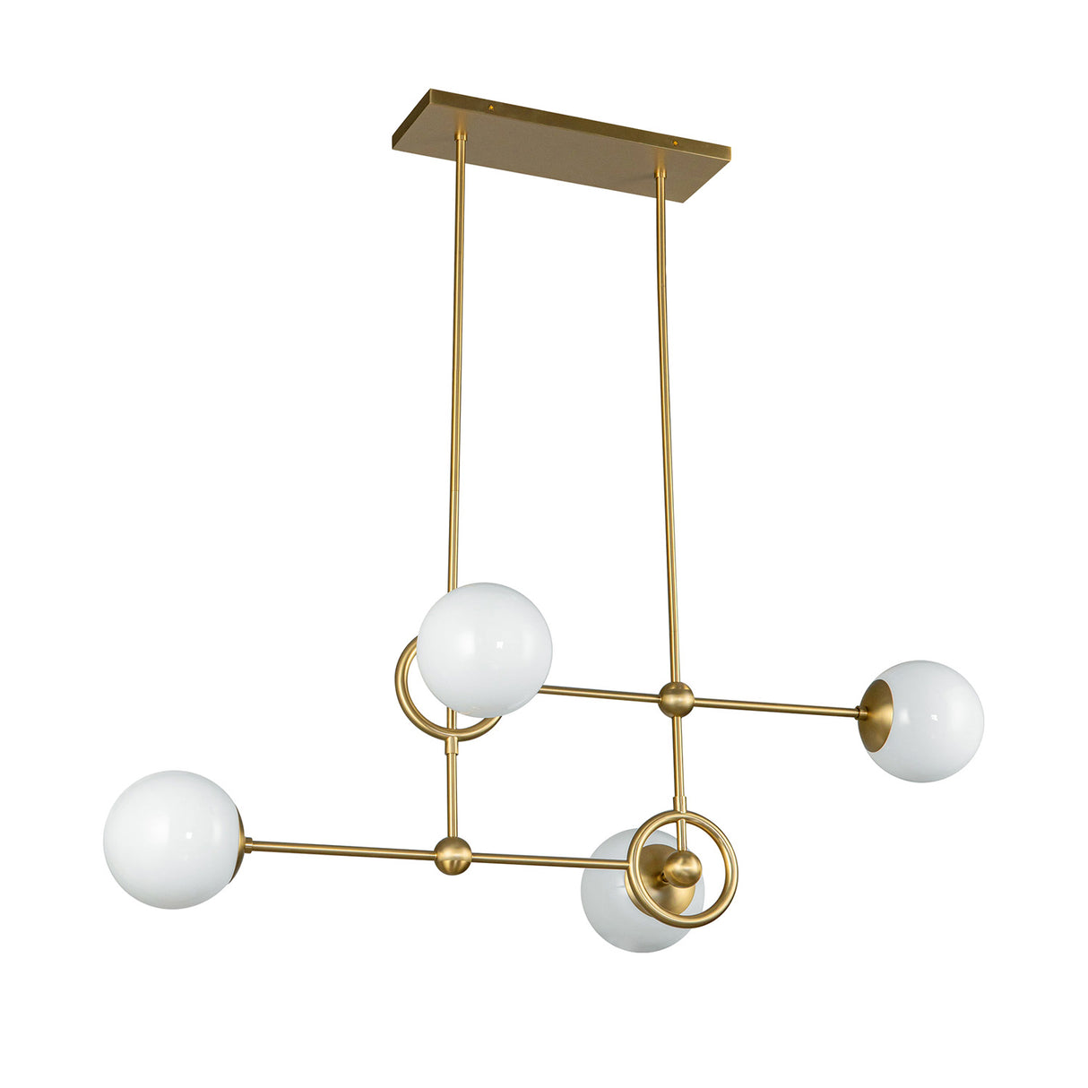 Tristen 4 Light Chandelier 42", Brushed Brass and Opal Glass
