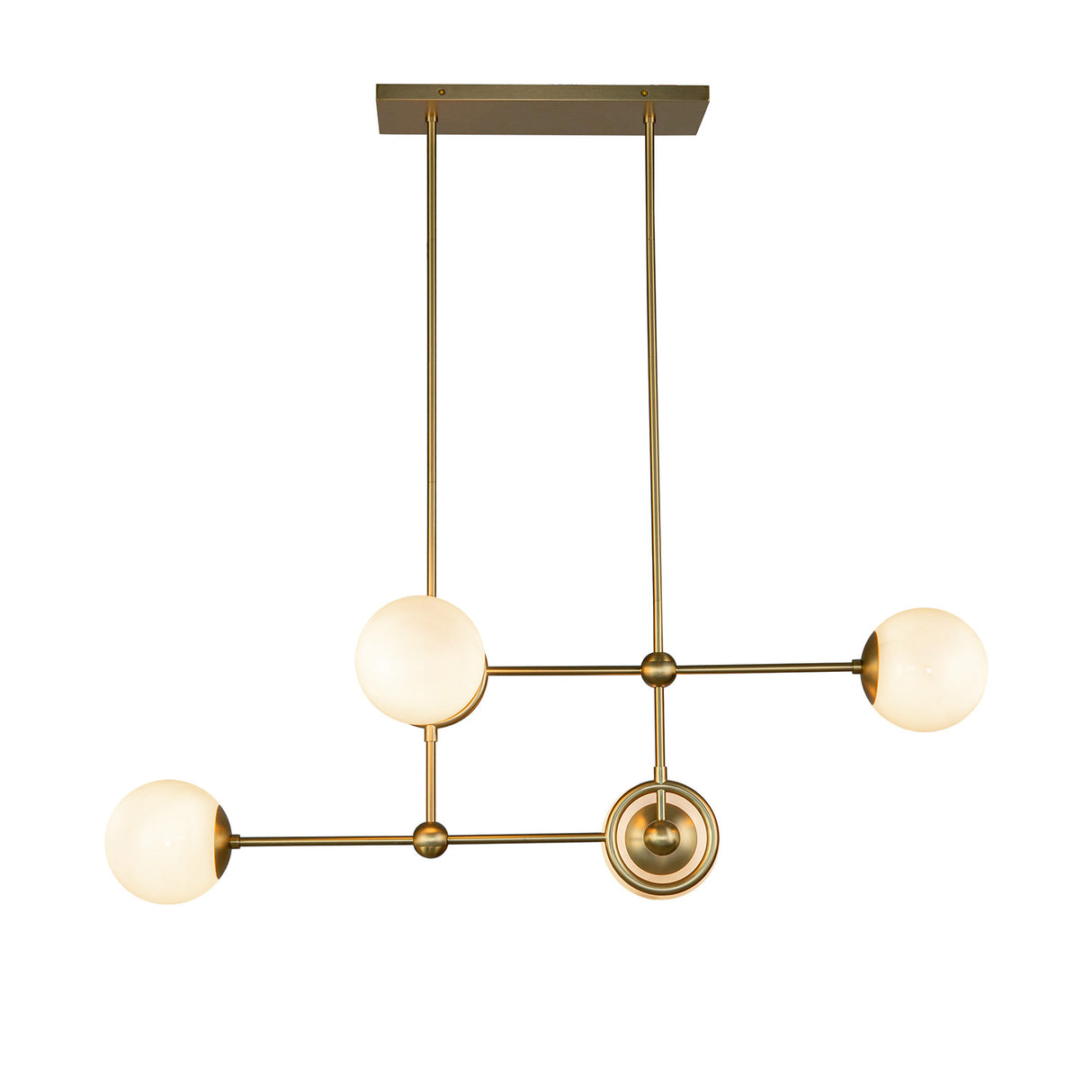 Tristen 4 Light Chandelier 42", Brushed Brass and Opal Glass