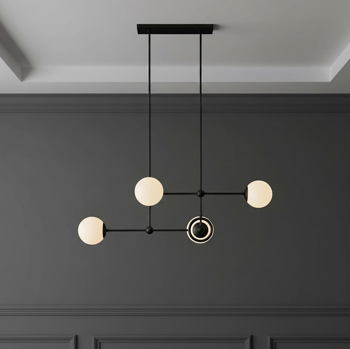 Tristen 4 Light Chandelier 42", Matte Black and Opal Glass