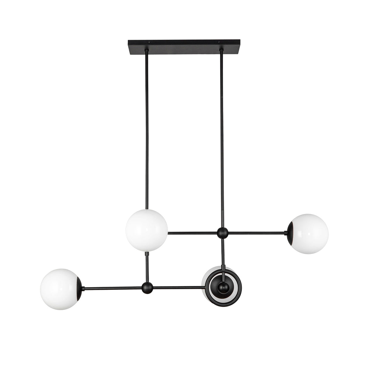 Tristen 4 Light Chandelier 42", Matte Black and Opal Glass