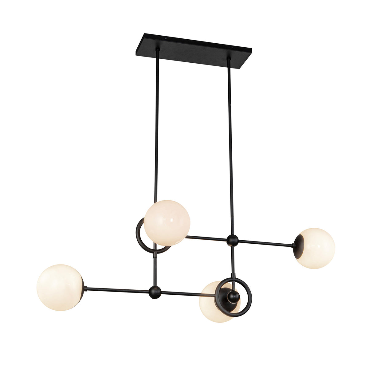 Tristen 4 Light Chandelier 42", Matte Black and Opal Glass