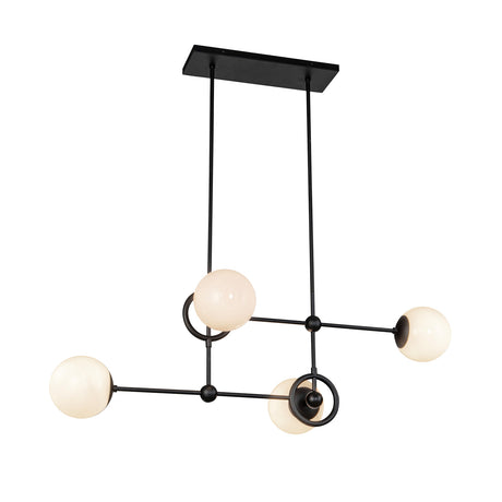 Tristen 4 Light Chandelier 42", Matte Black and Opal Glass