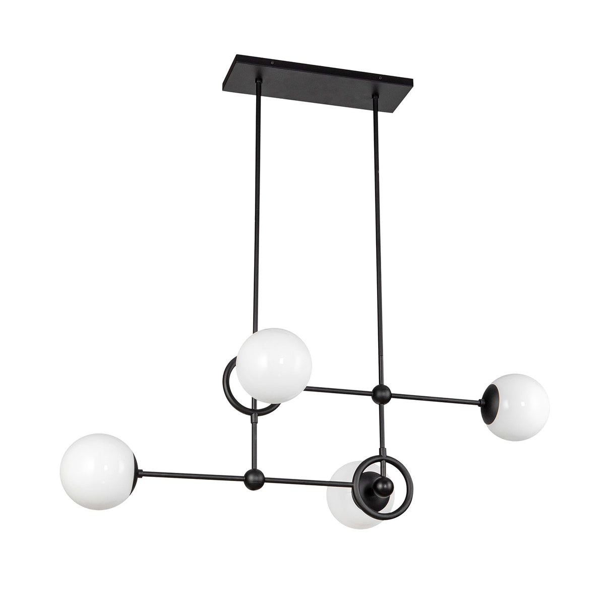 Tristen 4 Light Chandelier 42", Matte Black and Opal Glass
