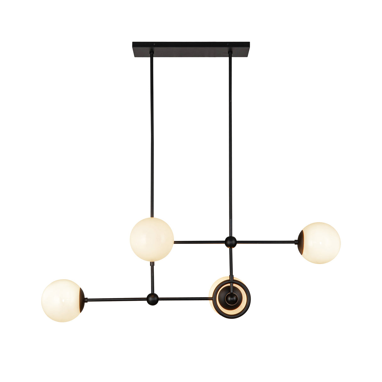 Tristen 4 Light Chandelier 42", Matte Black and Opal Glass