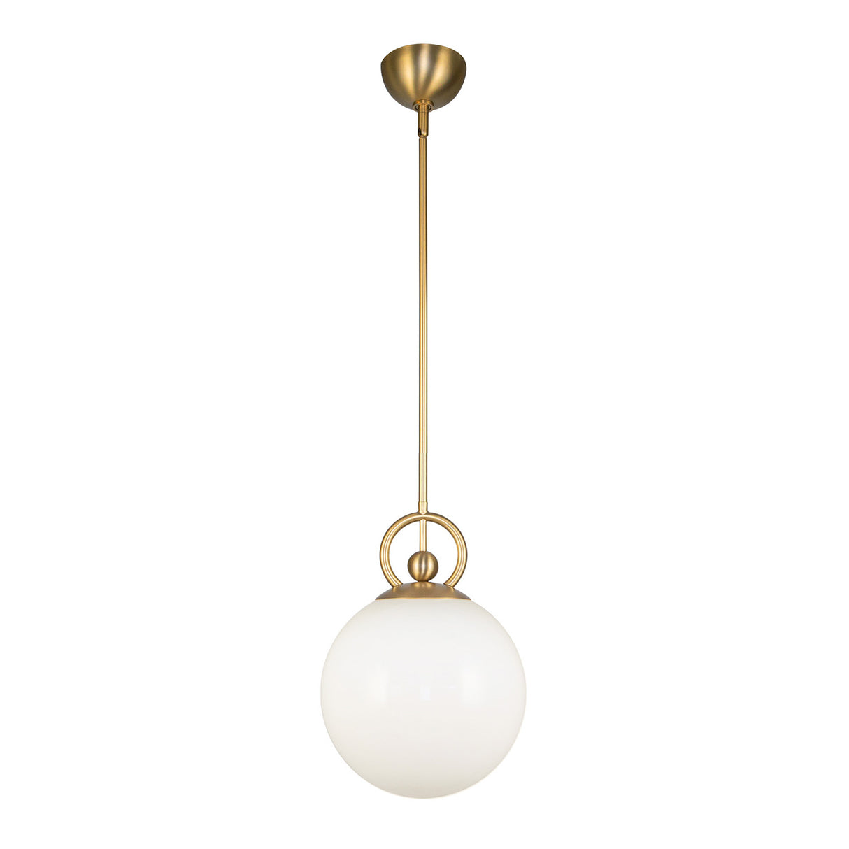 Tristen Pendant 10", Brushed Brass and Opal Glass