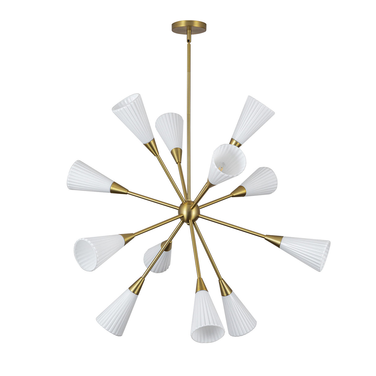 Aurora Chandelier 39", Brushed Brass and Ribbed Opal Glass