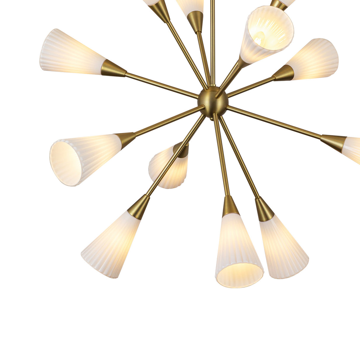 Aurora Chandelier 39", Brushed Brass and Ribbed Opal Glass
