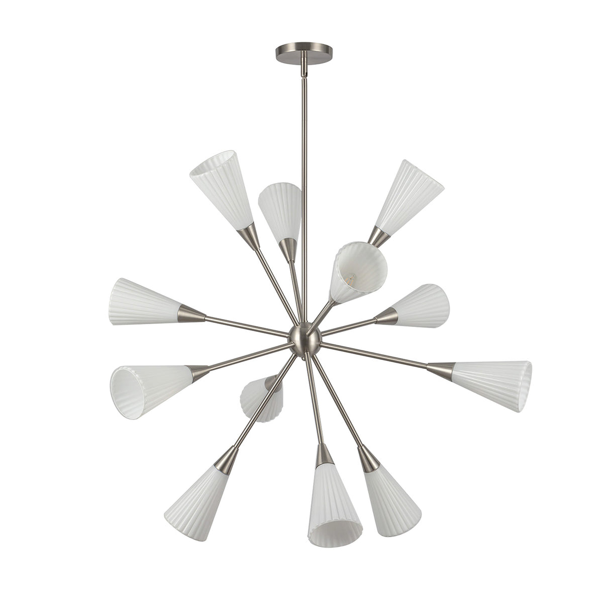 Aurora Chandelier 39", Brushed Nickel and Ribbed Opal Glass