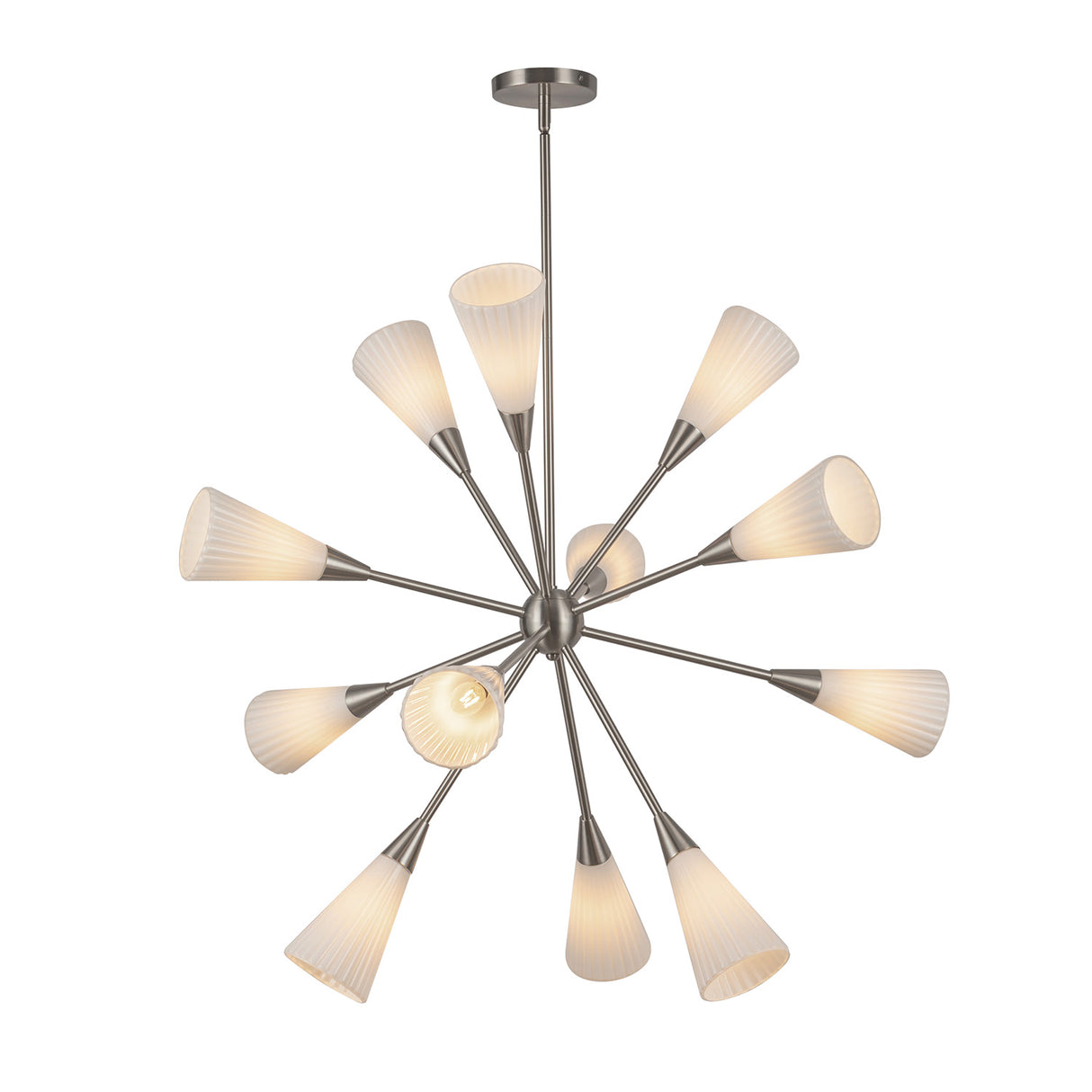 Aurora Chandelier 39", Brushed Nickel and Ribbed Opal Glass