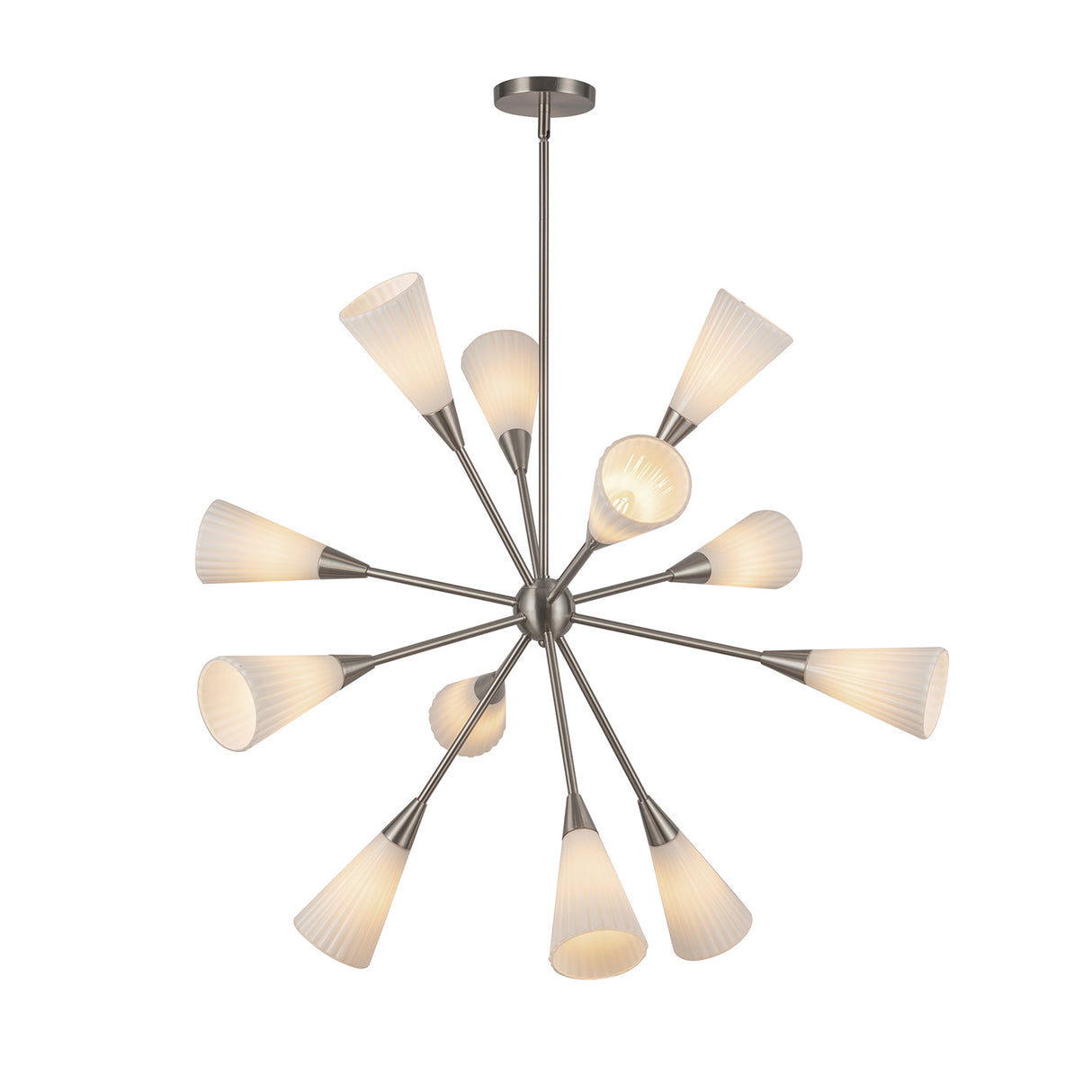 Aurora Chandelier 39", Brushed Nickel and Ribbed Opal Glass