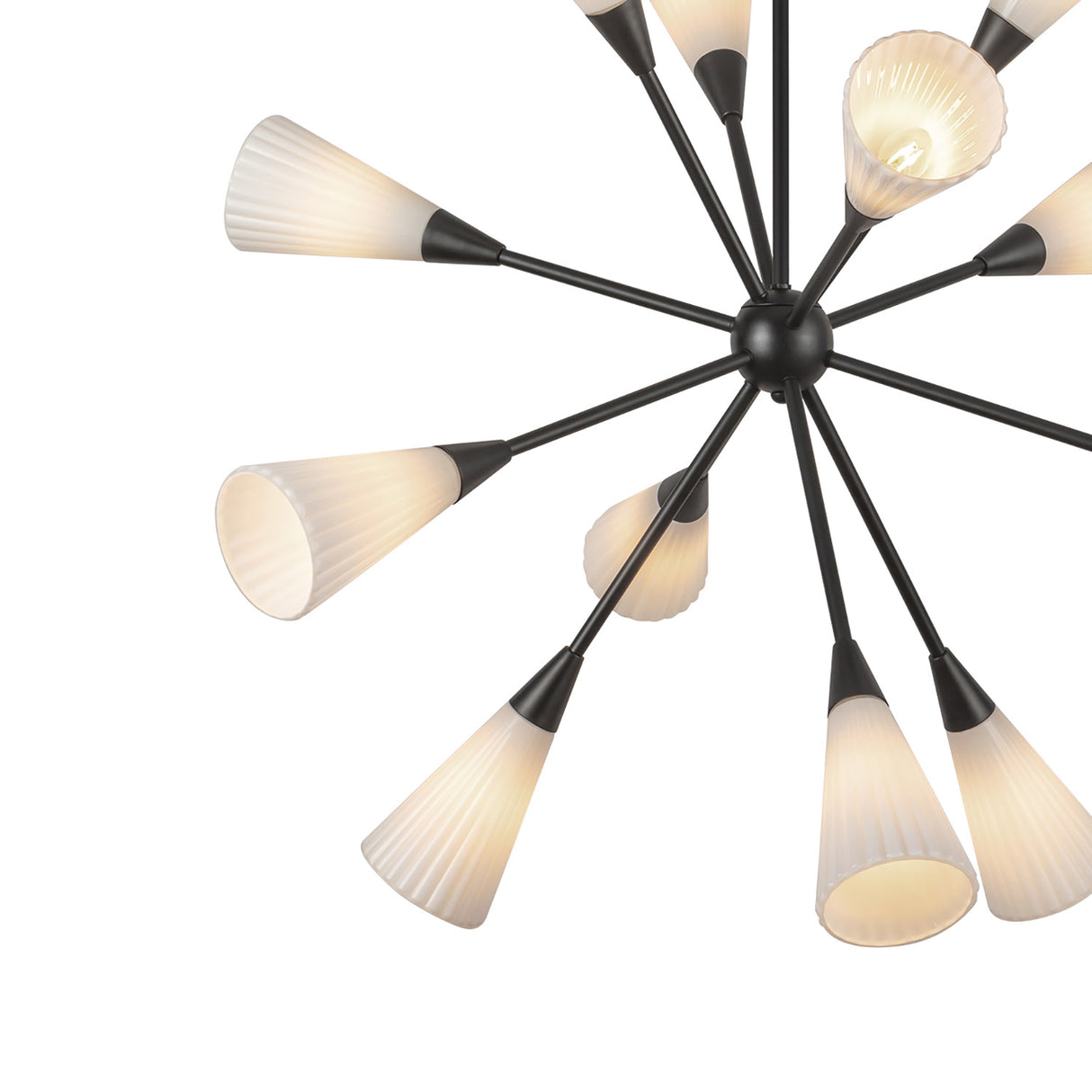 Aurora Chandelier 39", Matte Black and Ribbed Opal Glass