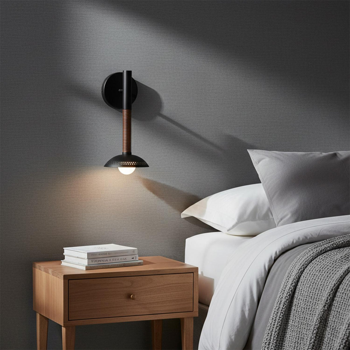 Sheila 1 Light LED Wall Sconce 14", Matte Black and Walnut