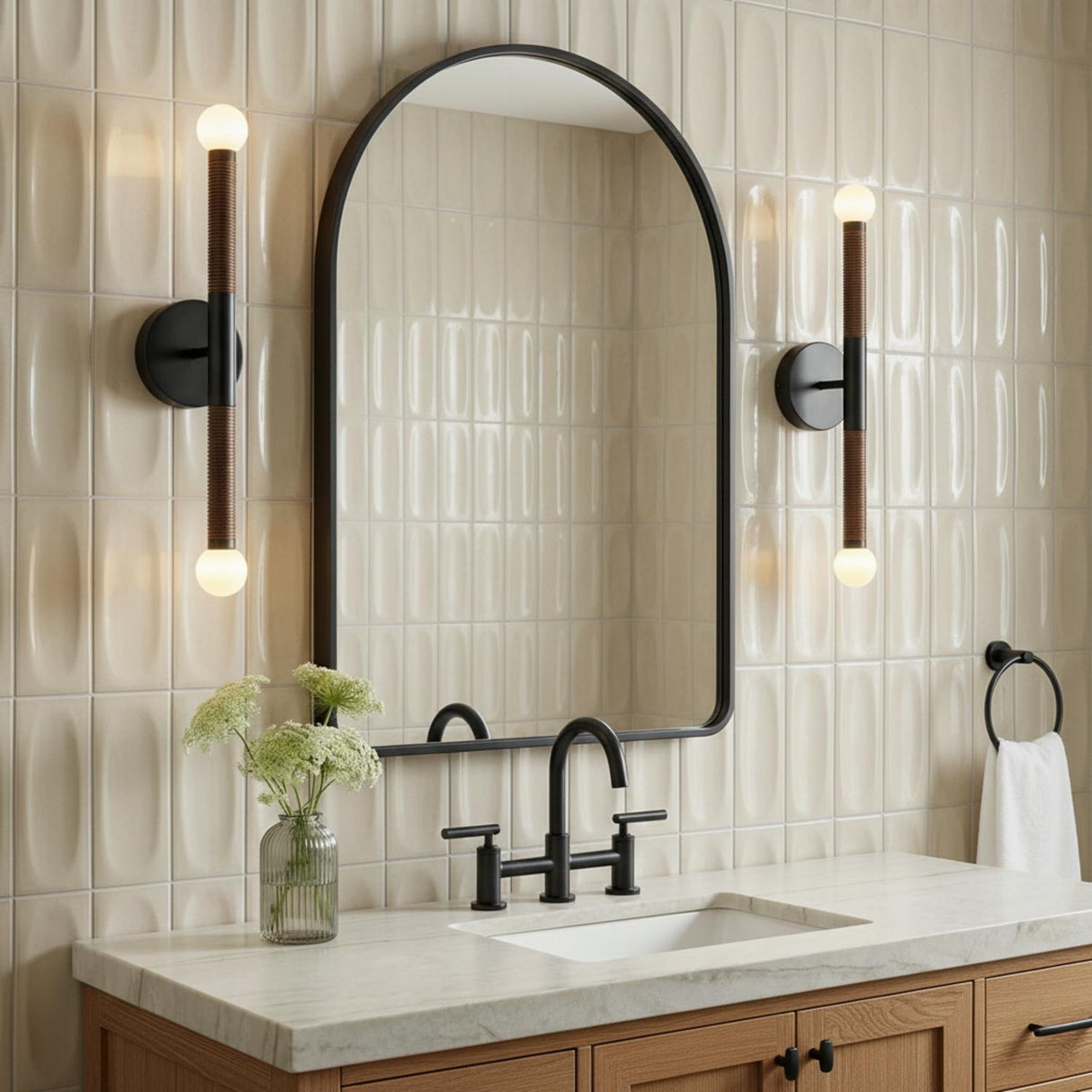 Shiloh 2 Light LED Wall Sconce 23", Matte Black and Walnut