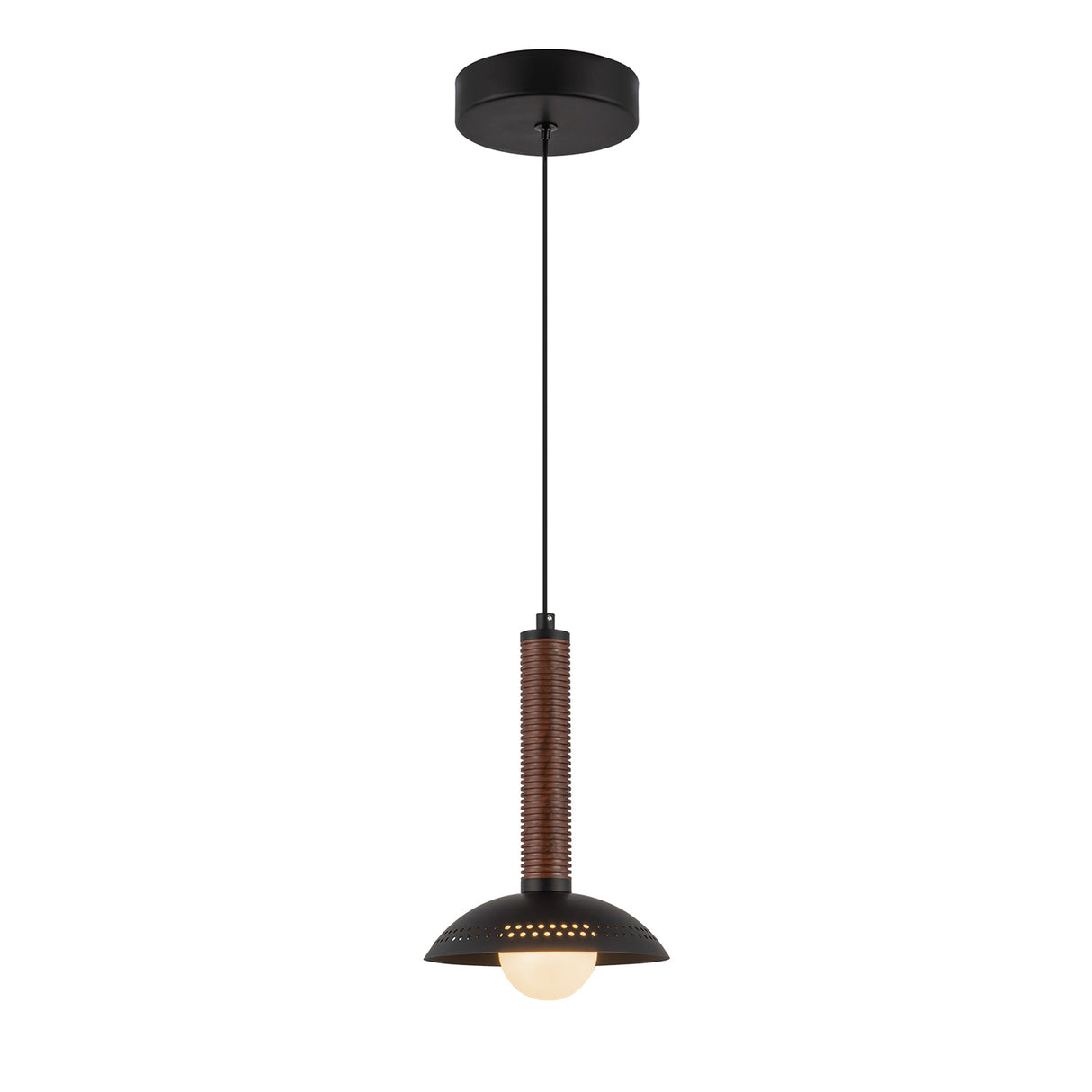 Sheila LED Pendant 9", Matte Black and Walnut