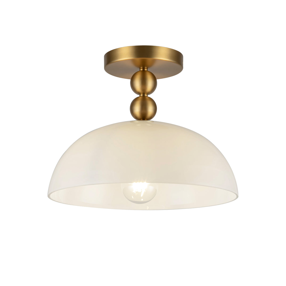 Archie Flush Mount 12", Brushed Brass and Opal Glass