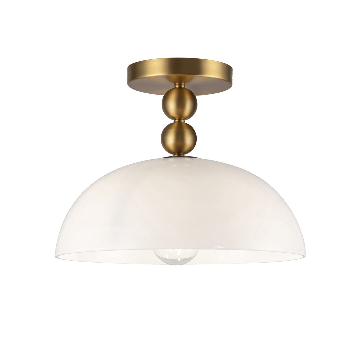 Archie Flush Mount 12", Brushed Brass and Opal Glass